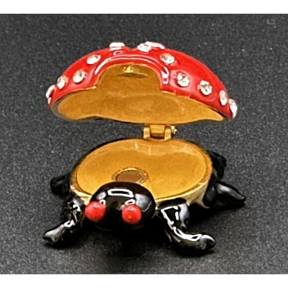 Ladybug Shaped Jewelry Trinket Box with Rhinestone Decoration - Picture 4 of 5